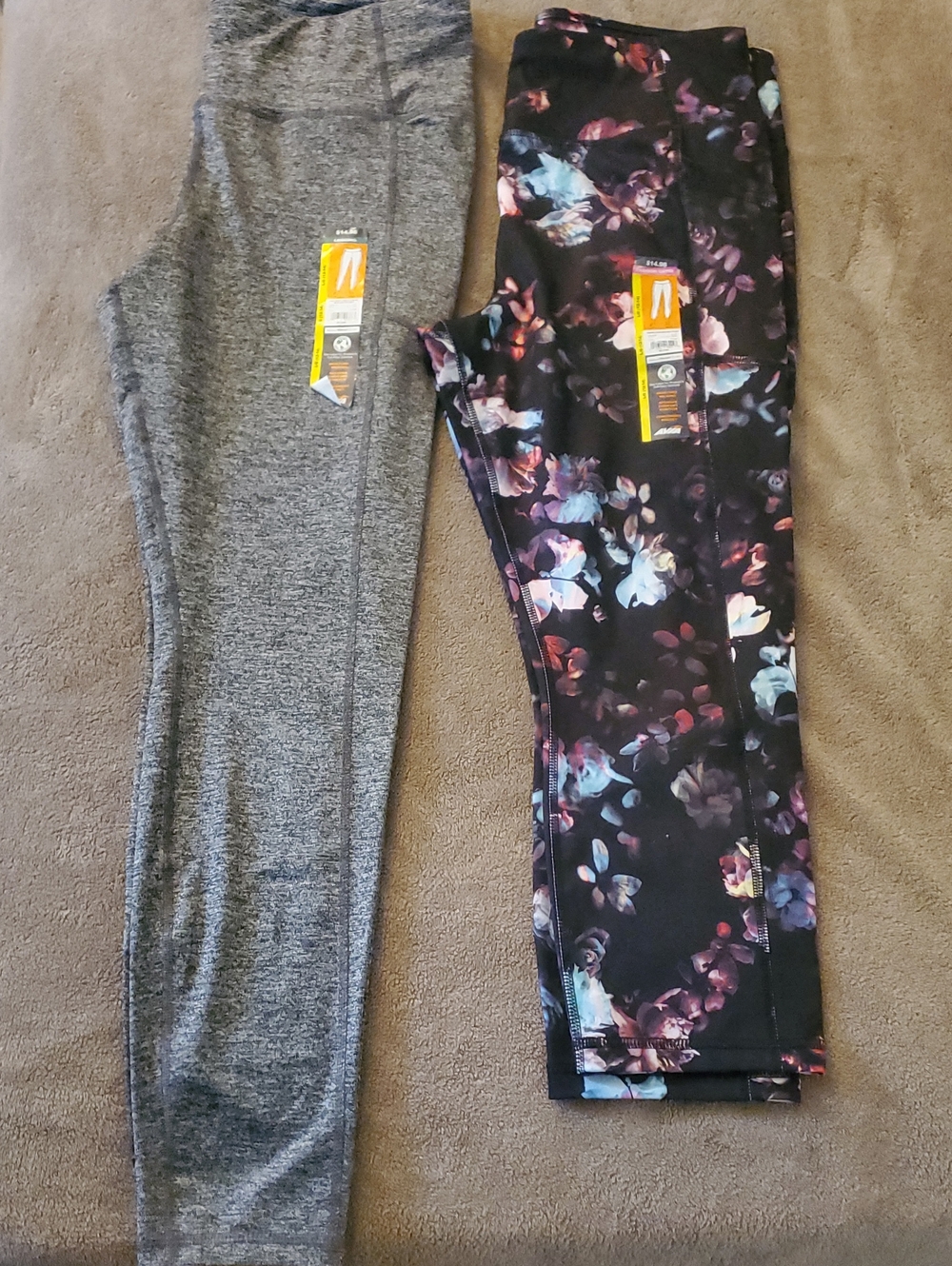 Kids Floral Black Active Leggings & Heather Gray Leggings - 2 Pack